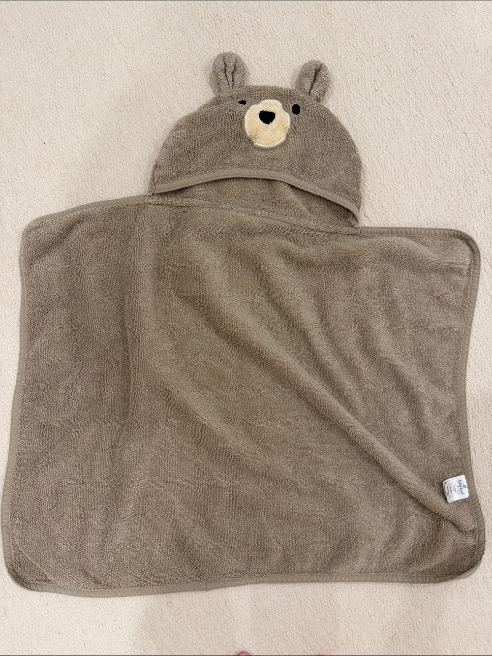Bear Hooded Baby Towel Poncho - Neutral Taupe
